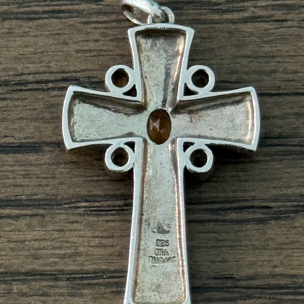 Designer CNA Black Onyx and Citrine 925 Cross Pendant - Picture 4 of 4